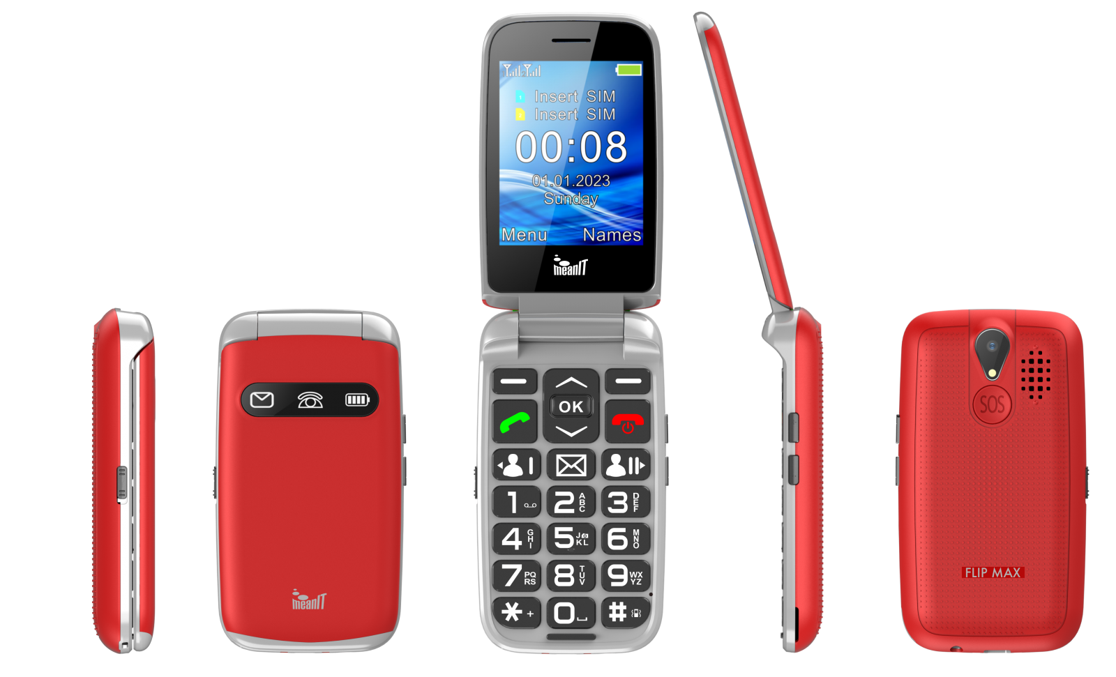 MEANIT SENIOR FLIP MAX MOBILNI TELEFON-CRVENI